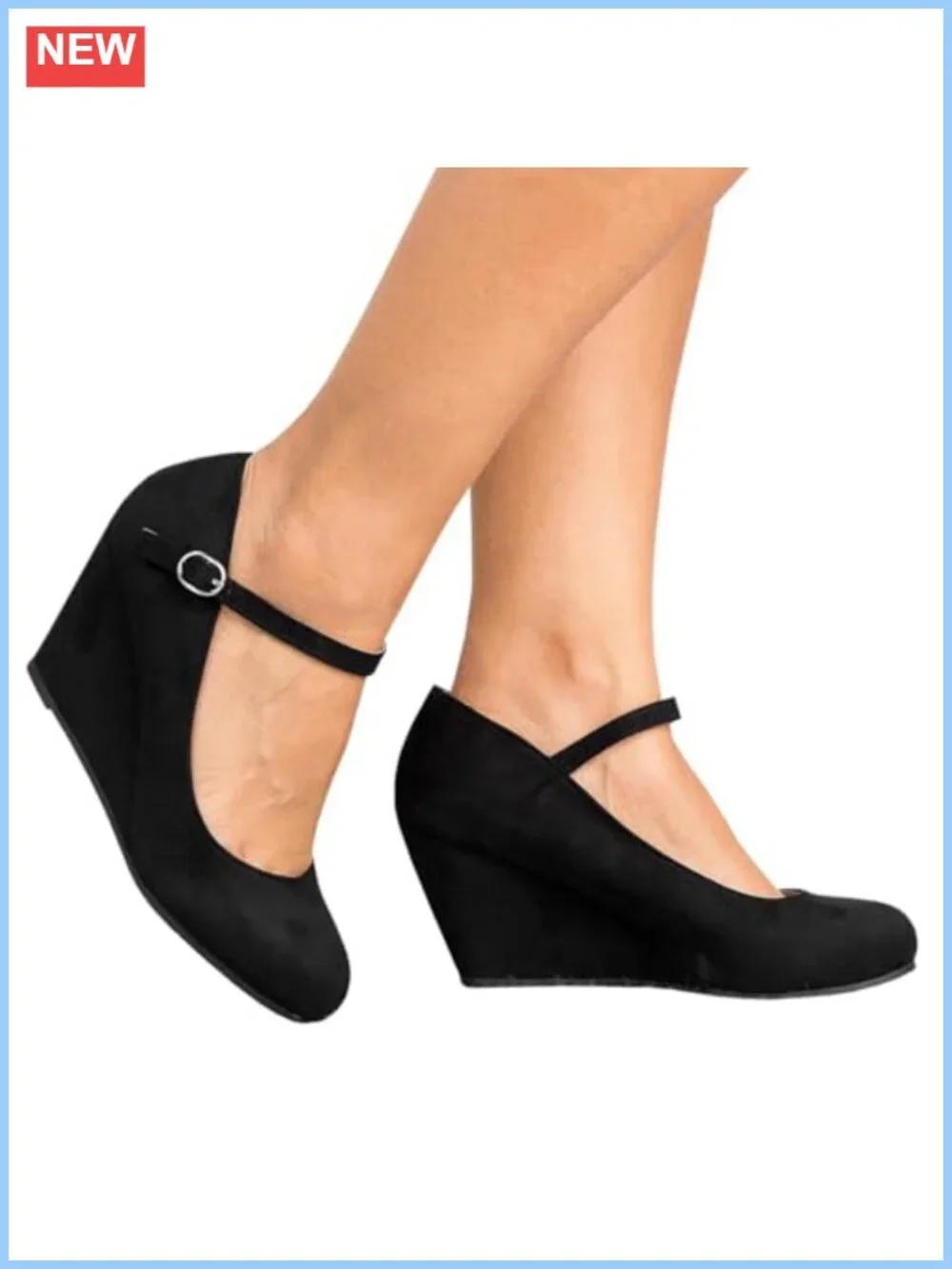 Suede Wedge Pumps Mary Jane Heels Ankle Strap Closed Toe Dress Shoes